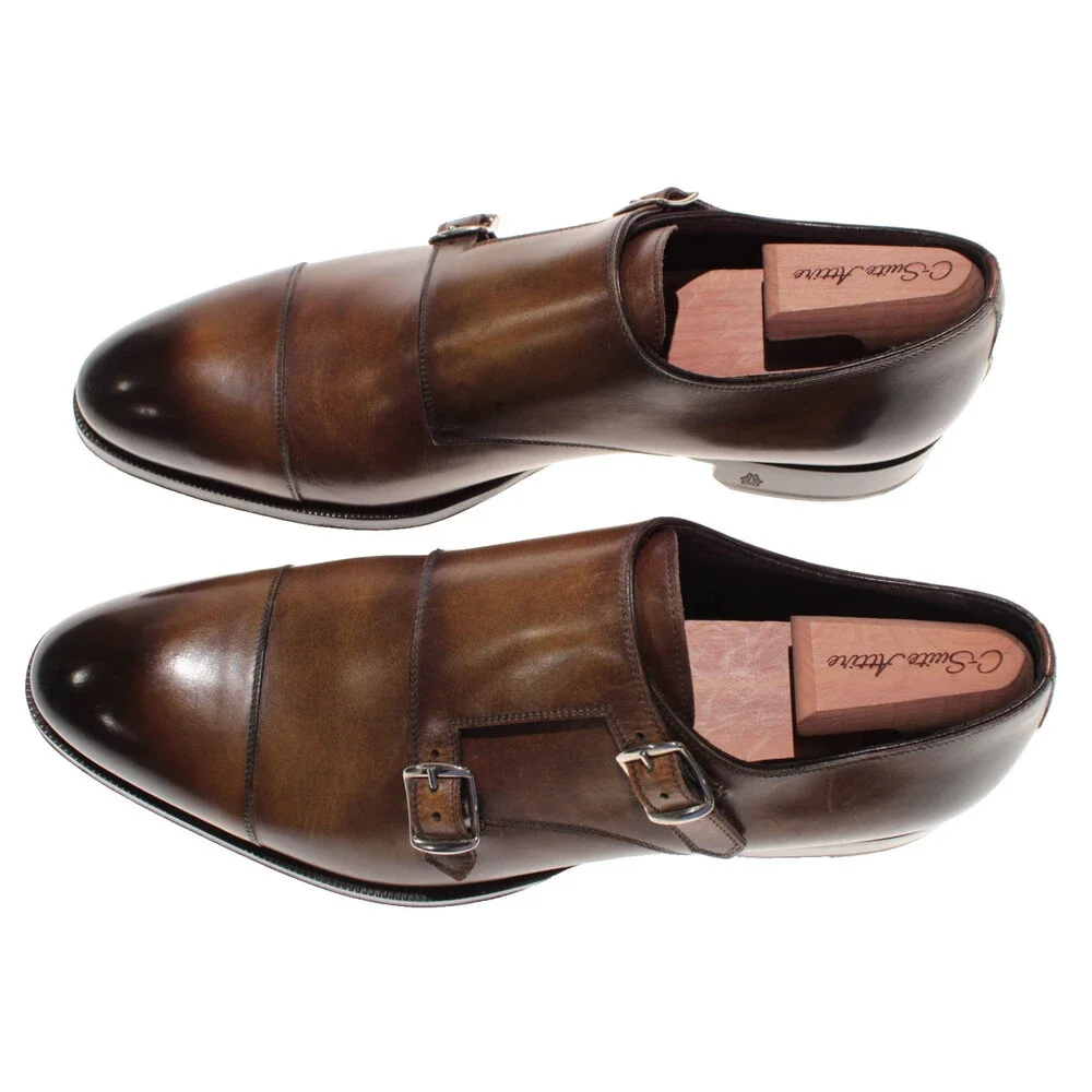 Di Bianco NWD Double Monk Strap Dress Shoes Size 10 US in Brown Leather